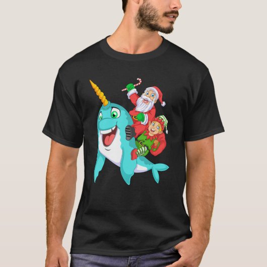 santa and elf riding narwhal T-Shirt (Vorderseite)