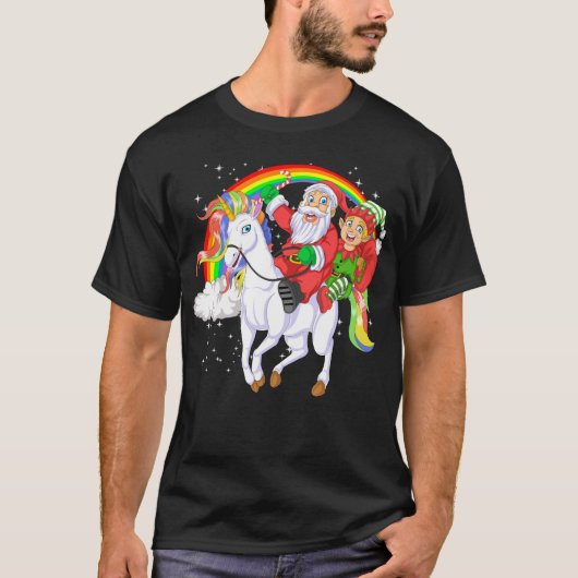 santa and elf riding unicorn T-Shirt (Vorderseite)