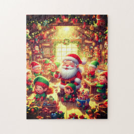 Santa and His Cute Little Elves Christmas Holiday Puzzle