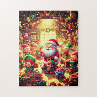 Santa and His Cute Little Elves Christmas Holiday Puzzle