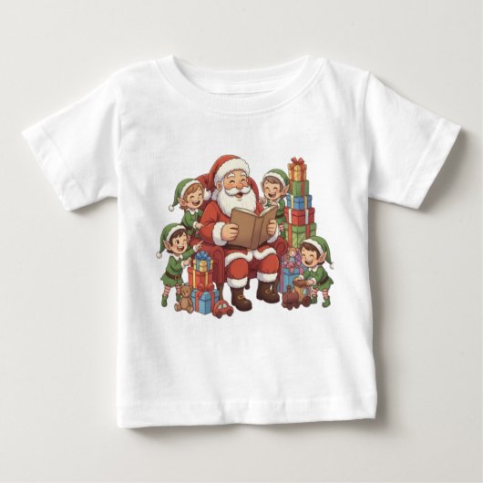 Santa and His Elves – Cute Christmas Illustration Baby T-shirt (Vorderseite)