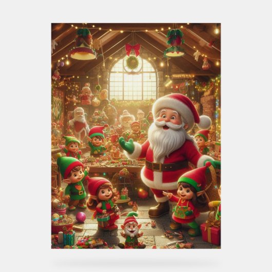 Santa and His Elves in The Christmas Workshop Wall Acrylschild (Vorderseite)