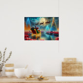 Santa and His Reindeer Flying in the Sky Poster (Küche)