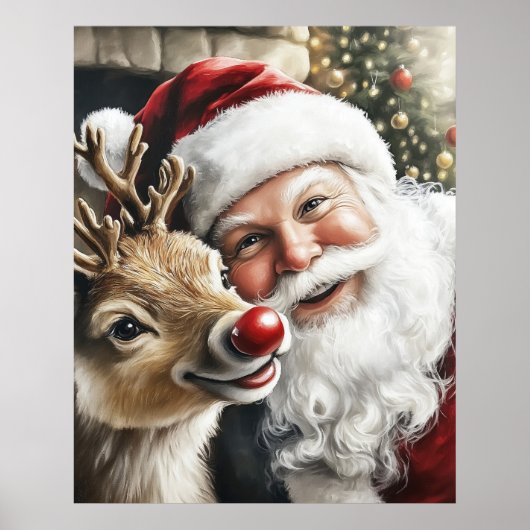 Santa and Reindeer Christmas Poster (Vorne)