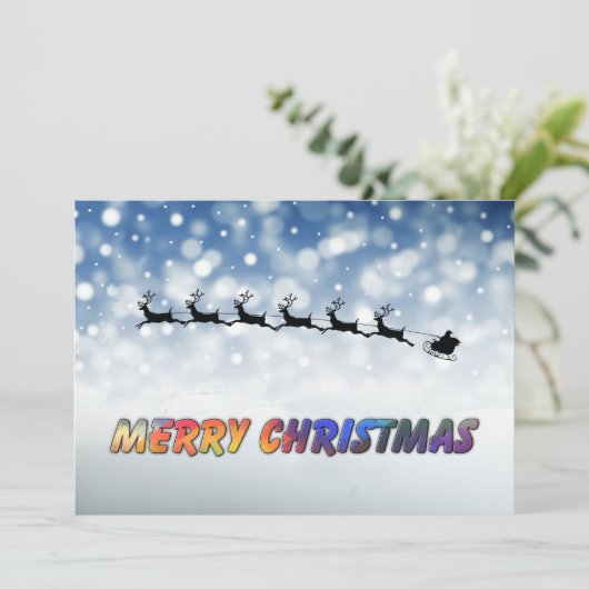 Santa and Reindeer fly through snow - Personalize Ankündigung (Stehend Vorderseite)
