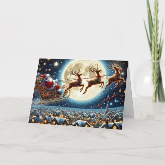Santa and Reindeer Holiday Card Feiertagskarte (Vorderseite)