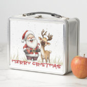 Santa and Reindeer in Festive Cartoon Style Metall Brotdose (Beispiel)