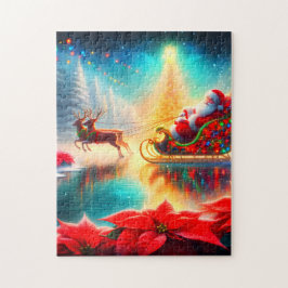 Santa and Reindeer on a Frozen Pond on His Sleigh Puzzle