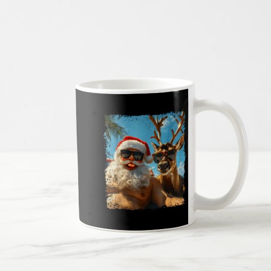 Santa And Reindeer Selfie Funny Christmas Vacation Kaffeetasse (Rechts)