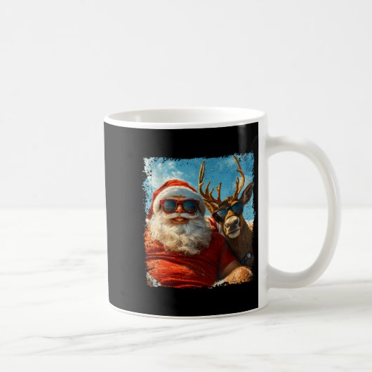 Santa And Reindeer Selfie Funny Christmas Vacation Kaffeetasse (Rechts)