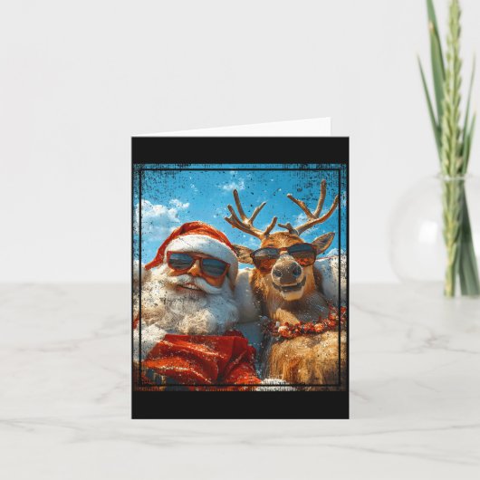 Santa And Reindeer Selfie Funny Christmas Vacation Karte (Vorderseite)