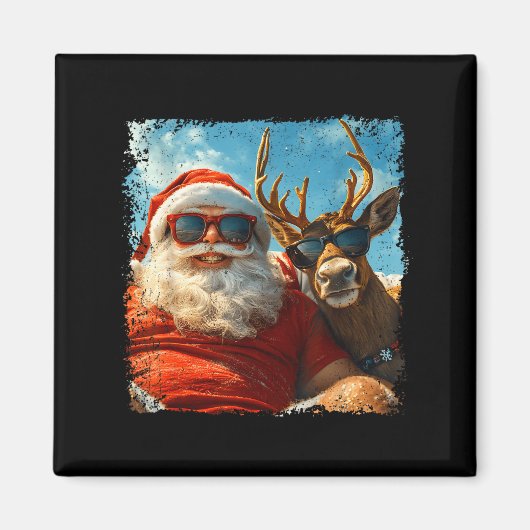 Santa And Reindeer Selfie Funny Christmas Vacation Magnet (Vorne)