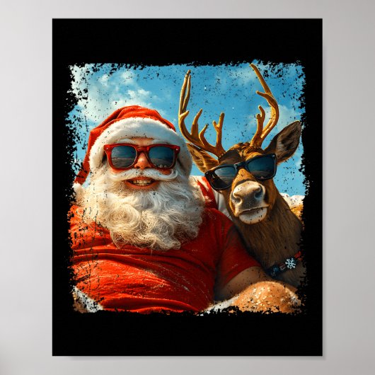 Santa And Reindeer Selfie Funny Christmas Vacation Poster (Vorne)