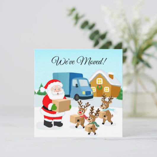 Santa and Reindeer We've Move Announcement  Ankündigung (Stehend Vorderseite)