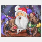 Santa and Reindeers Funny Cgristmas Fleece Blanket (Vorderseite (Horizontal))
