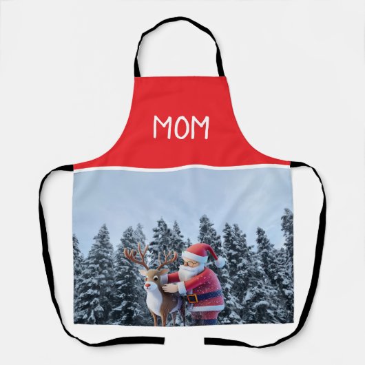 Santa and Rudolf Mom Chef All-Over Print Apron Schürze (Vorderseite)