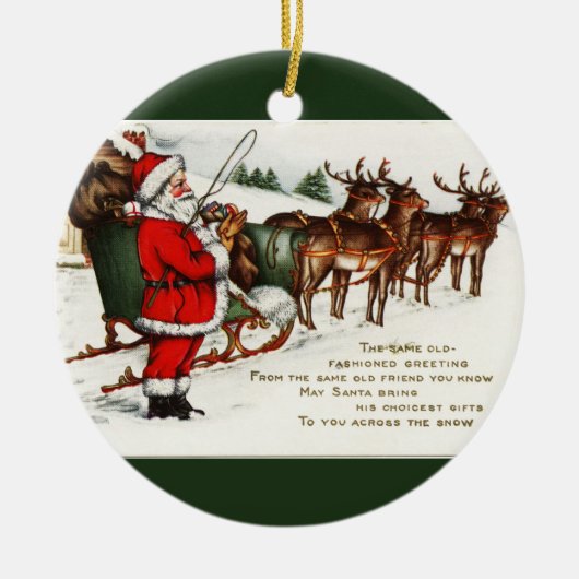 Santa and Sleigh mit Rentier Circle Ornament (Vorne)