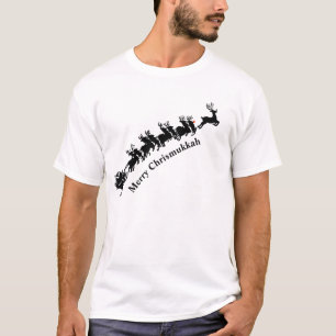 Santa and Sleigh Silhouette Chrismukkah T - Shirt