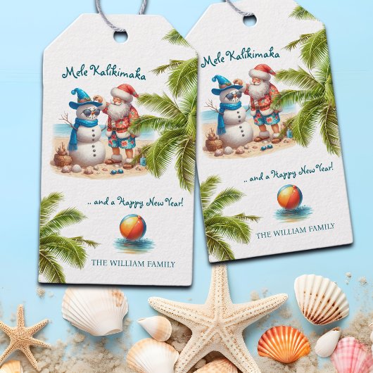 Santa and Snowman Mele Kalikimaka Christmas Geschenkanhänger