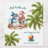 Santa and Snowman Mele Kalikimaka Christmas Weinetikett (Einzelnes Label)