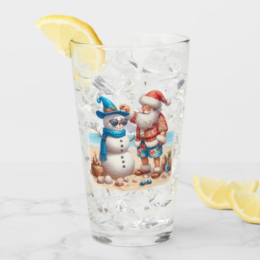 Santa and Snowman Tropical Island Christmas Glas (Vorderseite Ice)
