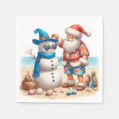 Santa and Snowman Tropical Island Christmas Serviette (Vorderseite)