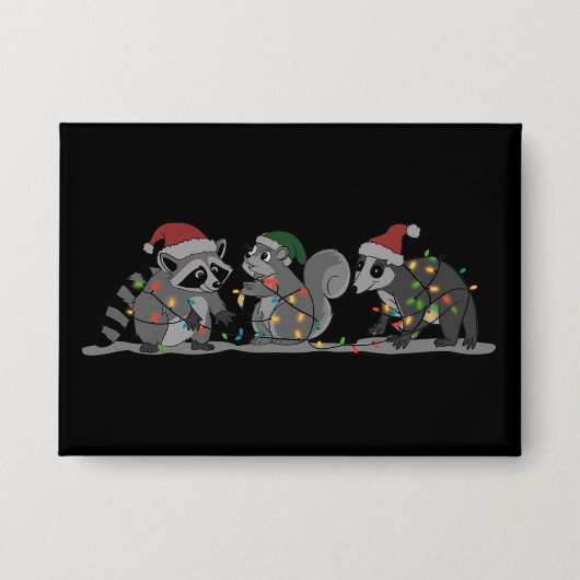 Santa Animals Xmas Silly Racoon Opossum Squirrel Button (Vorderseite)