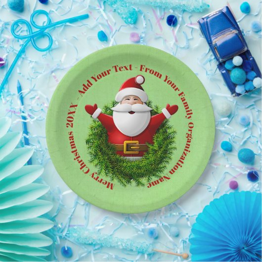 Santa Ankündigung Ihres Textnamen Jahr rot Grün 9" Pappteller (Party)