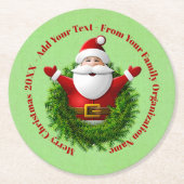 Santa Ankündigung Ihres Textnamen Jahr rot Grün Runder Pappuntersetzer (Vorderseite)