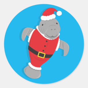 Santa Anzug Cartoon Manatee Weihnachten Runder Aufkleber