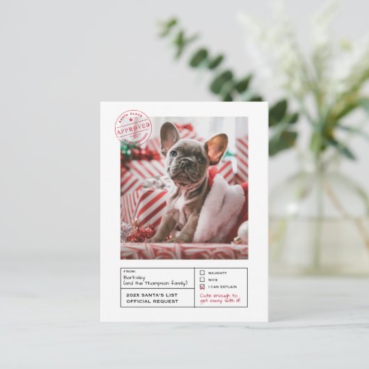 Santa Approved Naughty oder Nice Form Foto Postkarte (Stehend Vorderseite)