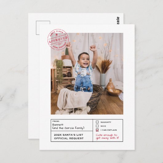 Santa Approved Naughty oder Nice Form Foto Postkarte (Vorne/Hinten)