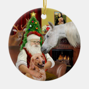 Santa - Arabisches Pferd und Golden Retriever Keramikornament