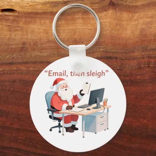 Santa arbeitet an einem Schreibtisch, der Weihnach Schlüsselanhänger (Vorderseite)