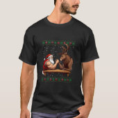 Santa Arm Wrestling Reindeer Ugly Christmas Sweate T-Shirt (Vorderseite)
