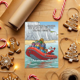 Santa Arriving by Dinghy Funny Christmas Feiertagskarte