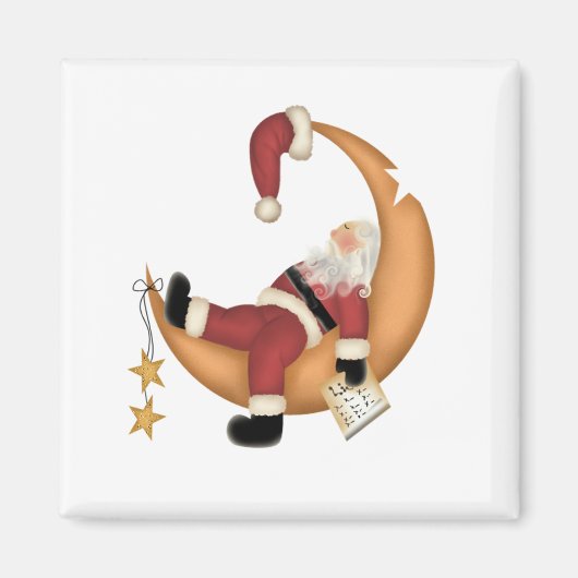 Santa Asleep auf dem Mond Tshirts und Geschenke Magnet (Vorne)