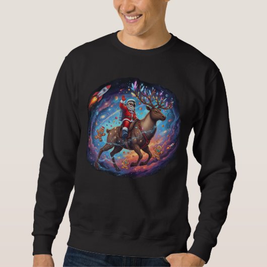 Santa Astronaut Riding Flying Reindeer Space Chris Sweatshirt (Vorderseite)