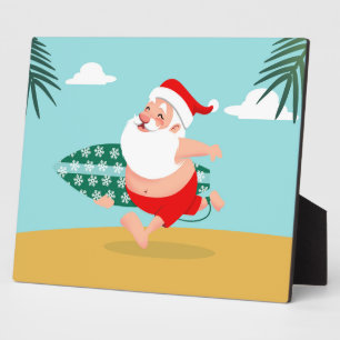 Santa at beach cartoon fotoplatte