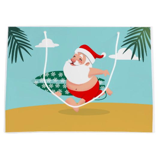 Santa at beach cartoon große geschenktüte (Vorderseite)