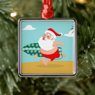 Santa at beach cartoon ornament aus metall