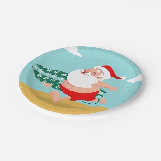 Santa at beach cartoon pappteller (Schrägansicht)