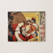 Santa at Chimney mit Puppy Vintag, Retro Puzzle (Horizontal)