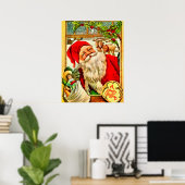 Santa at Window mit Tasche Spielzeug Poster (Heimbüro)