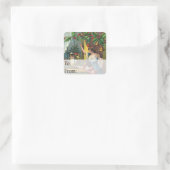 Santa at Window Vintag Gift Tag Quadratischer Aufkleber (Tasche)