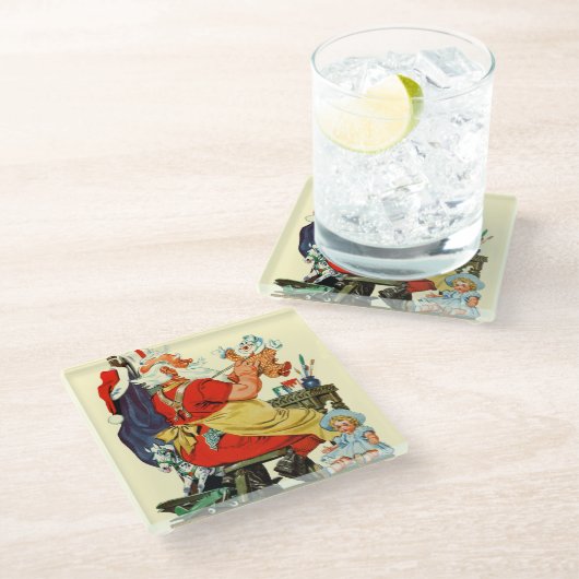 Santa at Work Glasuntersetzer (Schrägansicht)