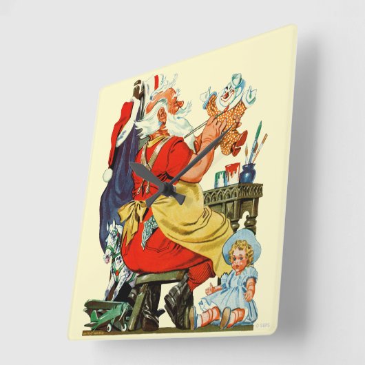 Santa at Work Quadratische Wanduhr (Winkel)