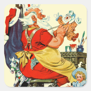 Santa at Work Quadratischer Aufkleber