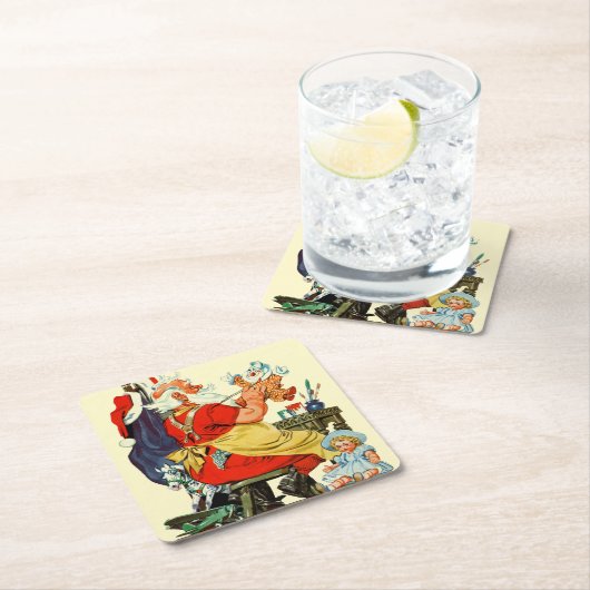 Santa at Work Rechteckiger Pappuntersetzer (Vor Ort)