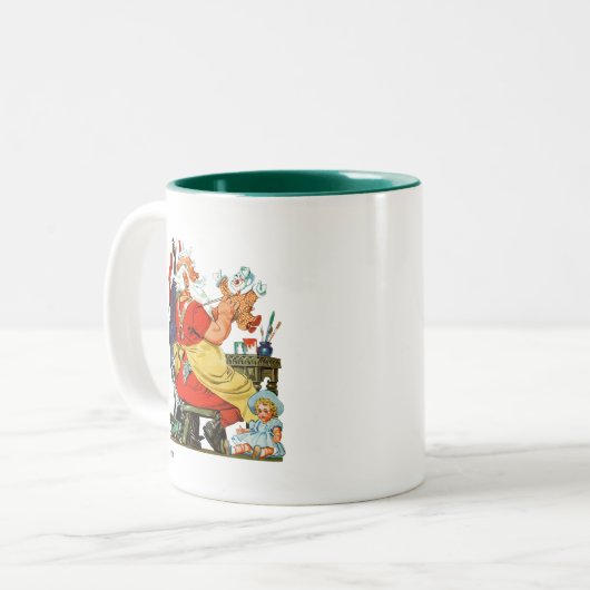 Santa at Work Zweifarbige Tasse (Vorderseite Links)